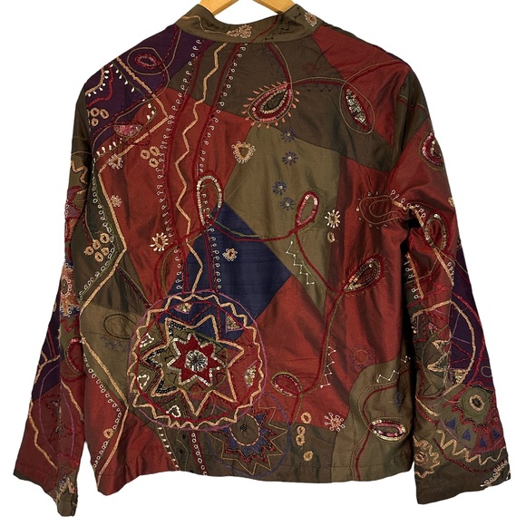 Chico’s Size 1 Jewel Tone‎ Patchwork Embroidered and Embellished Open Jacket - Picture 3 of 5